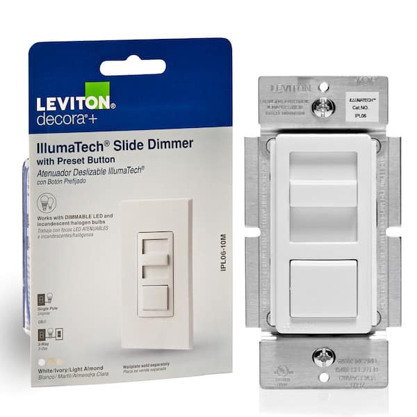 Leviton IllumaTech Slide Dimmer for 150-Watt Dimmable LED, 600-Watt Incandescent/Halogen, White/Ivory/Light Almond