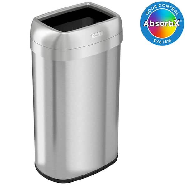 iTouchless 16 Gallon Elliptical Open Top Trash Can with Dual AbsorbX Odor Filters, Stainless Steel Recycle Bin with Wide Opening
