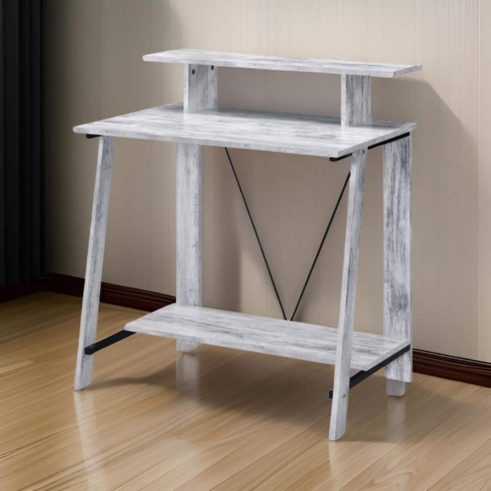 Antique White and Black Adjustable Writing Desk with USB Port and Hutch