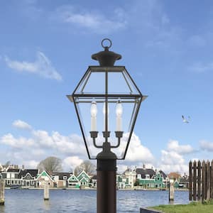 Ainsworth 22 in. 3-Light Black Cast Brass Hardwired Outdoor Rust Resistant Post Light with No Bulbs Included