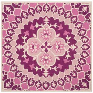Bellagio Pink/Ivory 5 ft. x 5 ft. Square Floral Area Rug