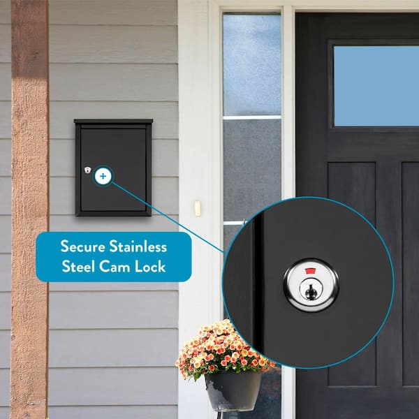 Chelsea Black, Small, Steel, Locking, Wall Mount Mailbox