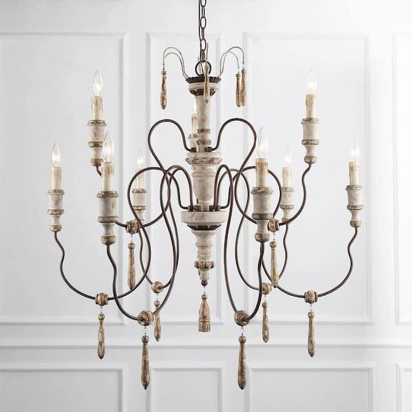 LNC 9-Light Persian White Wood French Country Chandelier