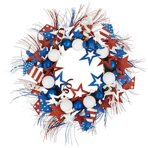 22 in. Glittered Stars and Rockets Artificial Patriotic Wreath