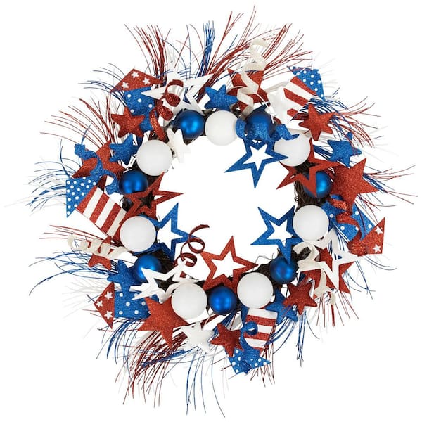22 in. Glittered Stars and Rockets Artificial Patriotic Wreath