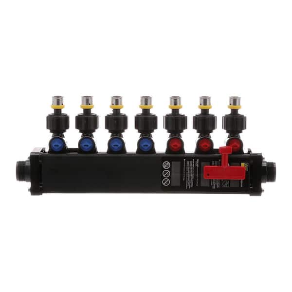 Manabloc 1/2 in. x 7 Port Press MiniBloc Polysulfone Zoning Manifold (3 hot/4 cold)