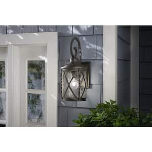 Walcott Manor 18.7 in. 1-Light Antique Bronze Hardwired Outdoor Transitional Wall Lantern Sconce with Clear Seeded Glass