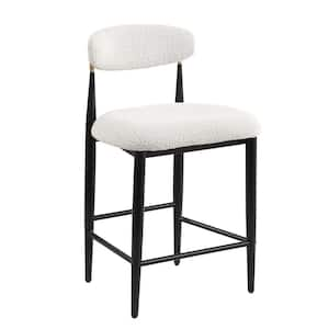 26" White Boucle Counter Height Bar Stool Set of 2, Dining Room Armless Chair Barstools for Kitchen Island