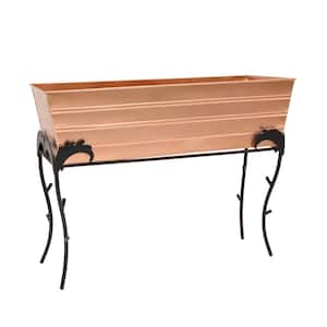 25.75"H Rectangular Copper Plated, Galvanized Steel Indoor Outdoor Large Flower Box w/Black Wrought Iron Flora Stand