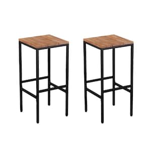 Variel Wood Outdoor Bar Stool in Natural and Black (2-Pack)