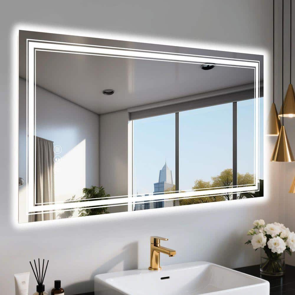 White 55 in. W x 30 in. H LED Wall Mirror Rectangle Vanity Mirror for ...