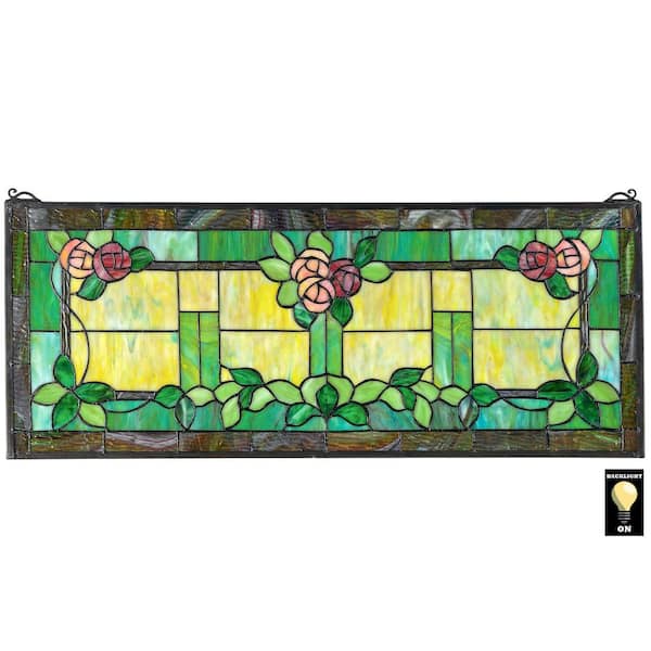 Design Toscano Rose Trellis Tiffany-Style Stained Glass Window Panel
