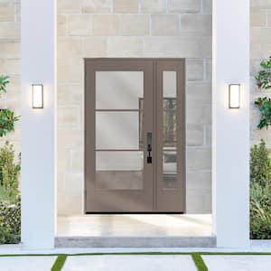 Legacy 51 in. x 80 in. Icon 3 Lite Modern Clear Glass RHOS Kindling Mahogany Fiberglass Prehung Front Door w/ 12 in. SL