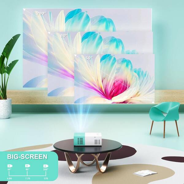 EKIEUDL - 1920 x 1080 Full HD Wireless Portable Projector w/ 2800 Lumen Built-in Wifi and Speaker, Cabinet Type for Indoor/Outdoor