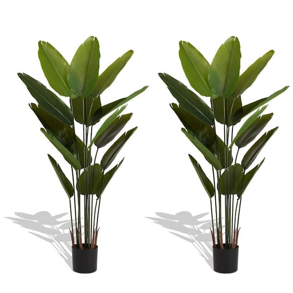 INNOBULE 5.9 ft. H Artificial green banana plant Tree in Black Plastic Container (2pcs/set)