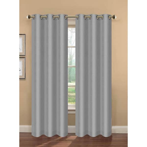 Bella Luna Silver Faux Silk Extra Wide Grommet Room Darkening Curtain - 54 in. W x 84 in. L (Set of 2)