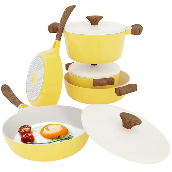 Healthy Ceramic Nonstick 16 Piece Kitchen Cookware Set Pots and Frying  Sauce Saute Pans Set, PFAS-Free, Yellow - AliExpress