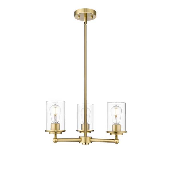 Unbranded Thayer 19 in. 3-Light Luxe Gold Chandelier with Clear Glass Shades