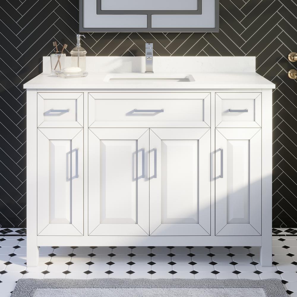 Terrence 48 in. W x 22 in. D Bath Vanity in White ENGRD Stone Vanity Top in