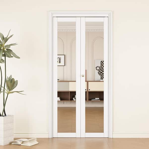 36 in. x 96 in. 1-Lite Mirrored Glass and Solid Core White Finished MDF Interior Closet Bi-fold Door with Hardware