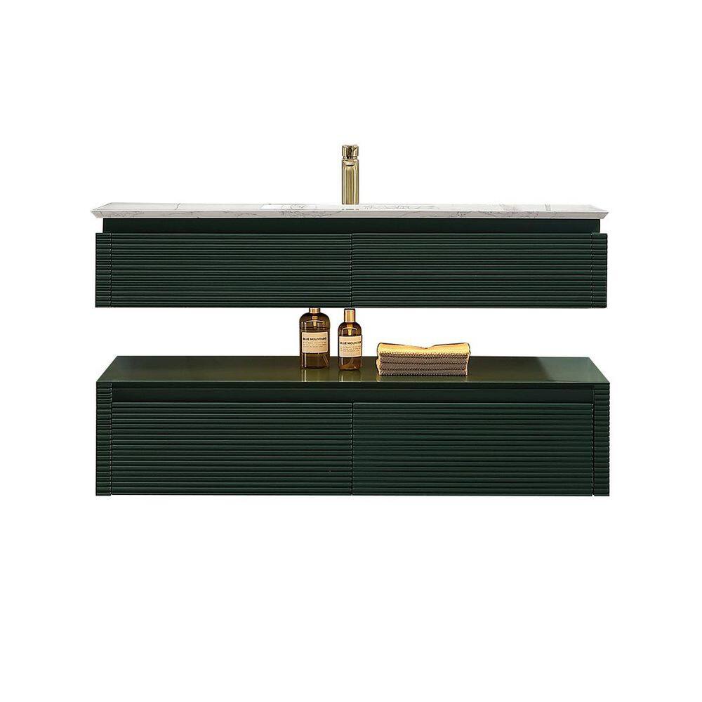 Two-Tier 48 in. Single Floating Green Solid Wood Bath Vanity with White Engineered Marble Top, Assembled, Soft Close price history on PriceWatchPro