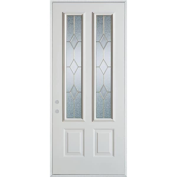 Stanley Doors 36 in. x 80 in. Geometric Patina 2 Lite 2-Panel Painted White Right-Hand Inswing Steel Prehung Front Door