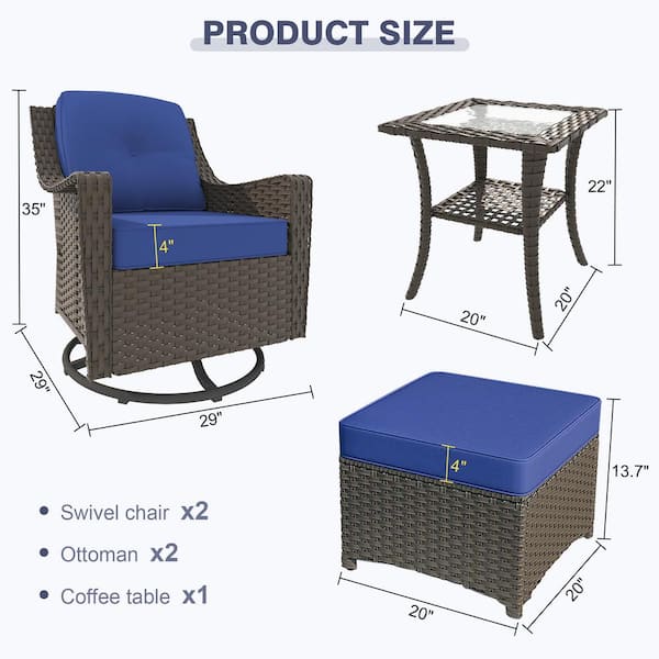 INMITOM 5-Piece Outdoor Wicker Conversation Set with Blue