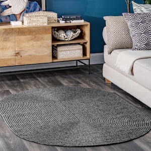 Lefebvre Casual Braided Charcoal 5 ft. x 8 ft. Indoor/Outdoor Oval Patio Rug