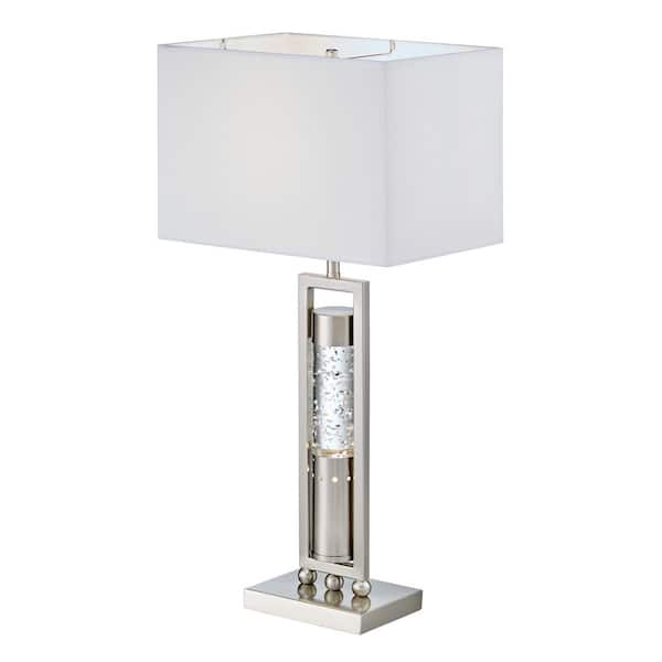 Jushua Modern 28 in. H Nickel Table Lamp with Sparkling Decorative Water Dance Effect Satin Finish Nightlight Task and Reading