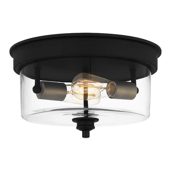 Quoizel Cox 2-Light Matte Black Flush Mount with Clear Glass