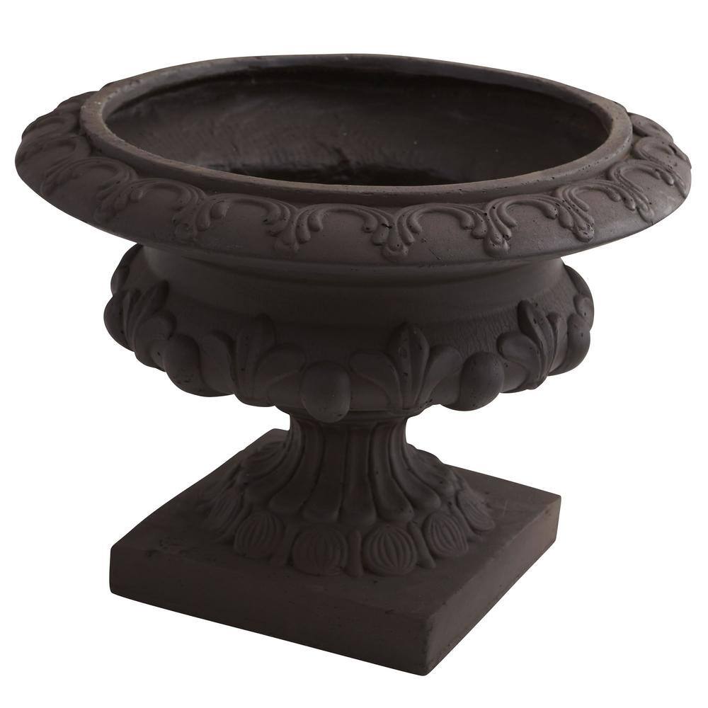 12.5" Tall Black Iron-Finished Decorative Urn for Indoor/Outdoor Use