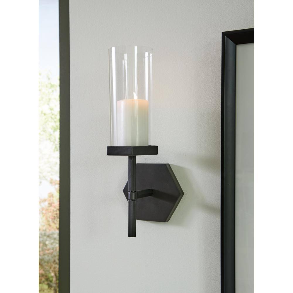 Bronze Geometric Metal Wall Sconce with Clear Glass