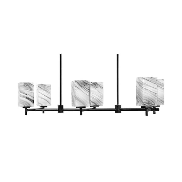 Unbranded Bridgewater 6 Light Black Linear Chandelier, Any Room with 3.5 in. Square Onyx Swirl Glass Shades, No Bulbs Included