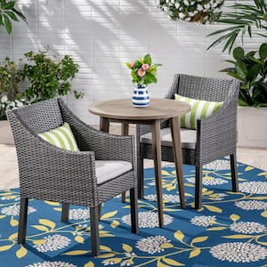 Nicola Gray 3-Piece Wood and Plastic Outdoor Bistro Set with Silver Cushions