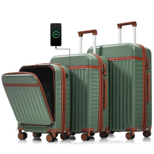 Merax 3 Bags 3-Piece Green ABS Hardshell Spinner Expandable