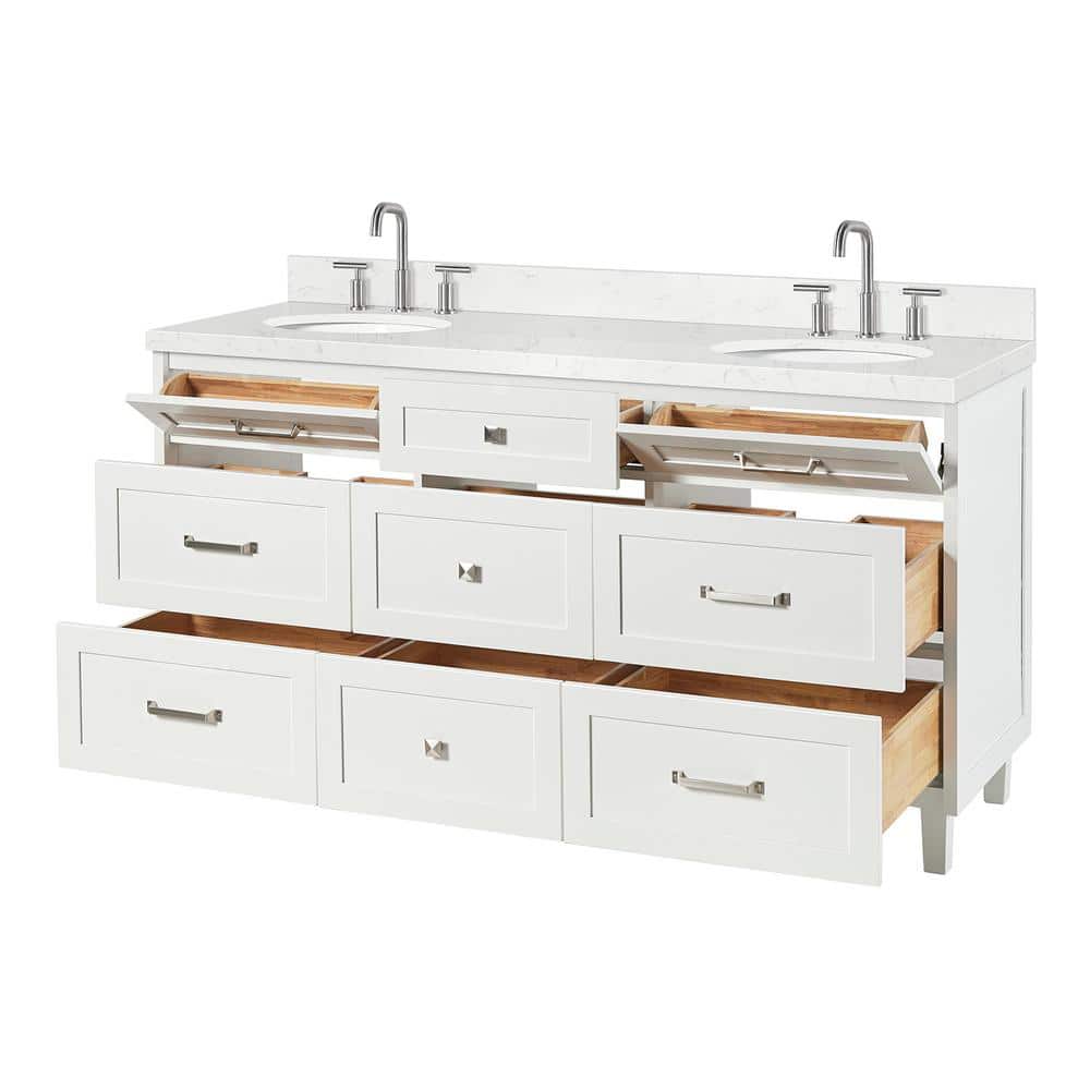 Monroe 66" White Wood Double Sink Vanity with Quartz Top