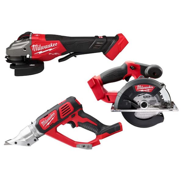 Milwaukee M18 FUEL 18-Volt Lithium-Ion Brushless Cordless 4-1/2 in. /6 in. Grinder, 18-Gauge Metal Shear, & 5-3/8 in. Circ Saw