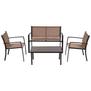 Black-1 Frame, Taupe Fabic 4-Pieces Textilene Outdoor Lounge Chair