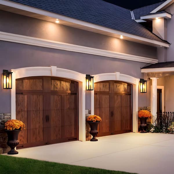 15.2 in. 1-Light Black Outdoor Hardwired Wall Lantern Sconce Light with Ripple Tempered Glass, No Bulbs Included