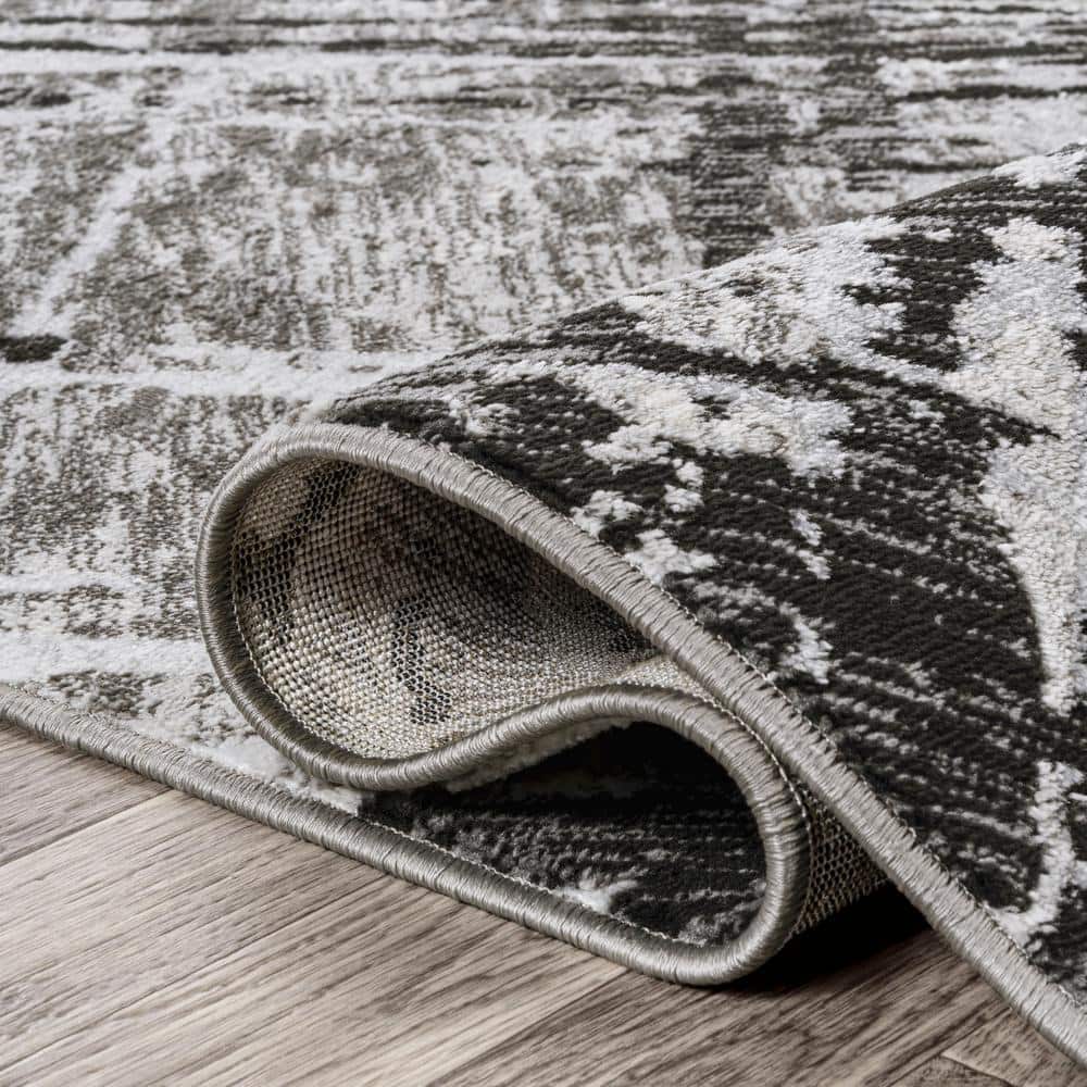 Black and Gray Abstract 8' x 10' Synthetic Area Rug