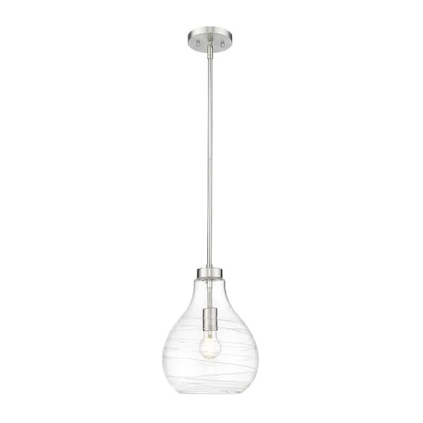 Unbranded Bon Air 100-Watt 10 in. 1-Light Brushed Nickel Shaded Pendant Light with Clear Glass Shade, No Bulbs Included