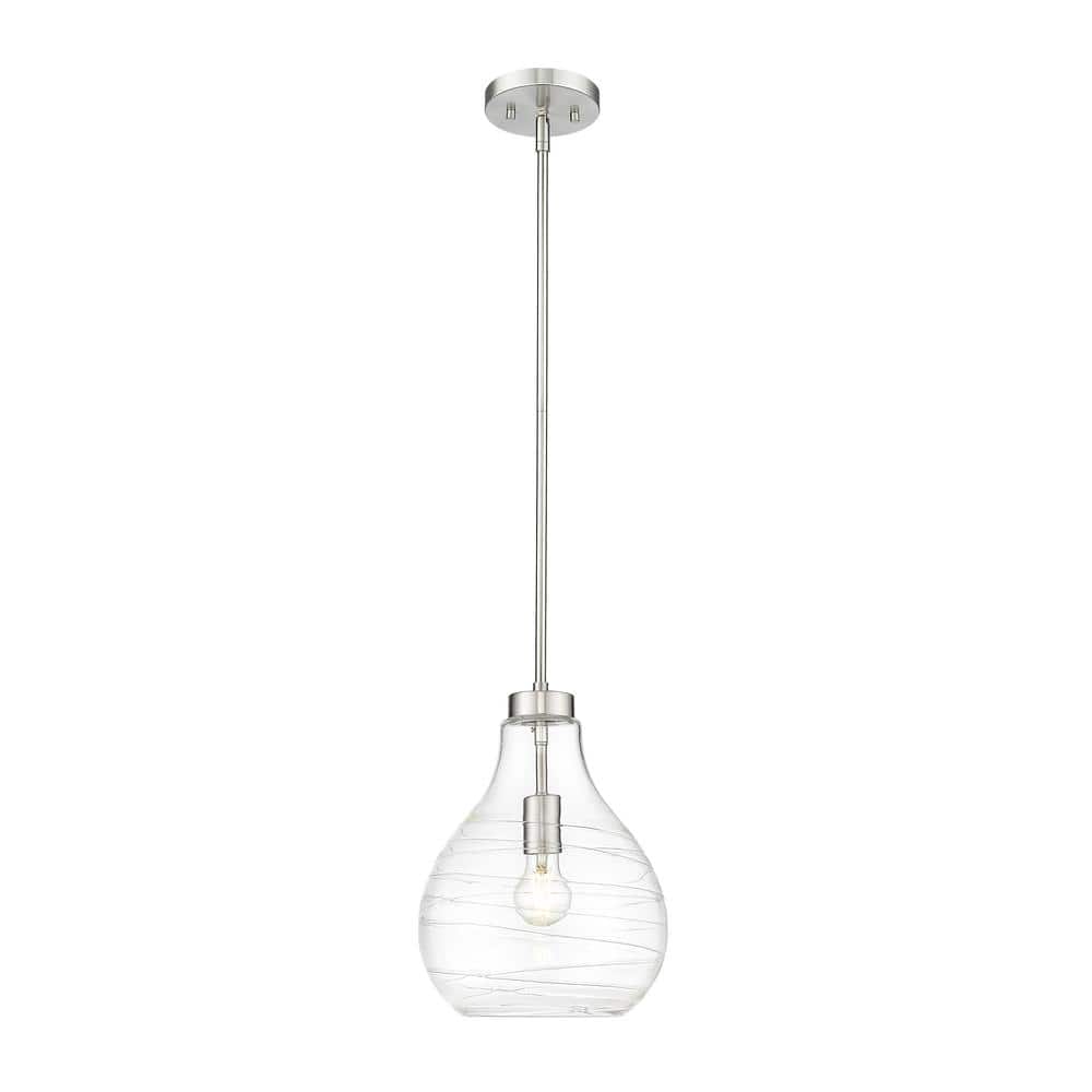 Bon Air 100-Watt 10 in. 1-Light Brushed Nickel Shaded Pendant Light with Cl