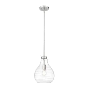 Bon Air 100-Watt 10 in. 1-Light Brushed Nickel Shaded Pendant Light with Clear Glass Shade, No Bulbs Included