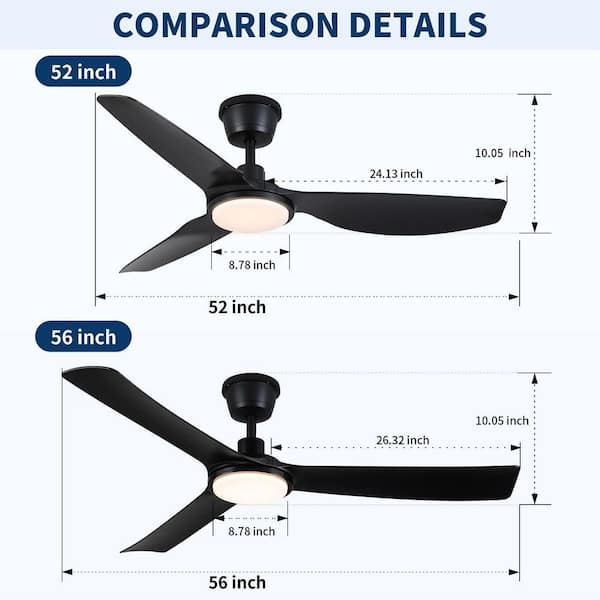 Jushua 52 in. Black Modern Waterproof Quiet DC Motor Downrod Mount