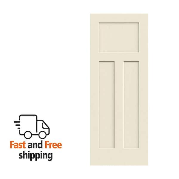 30 in. x 80 in. 3 Panel Craftsman Primed Smooth Molded Composite MDF Interior Door Slab