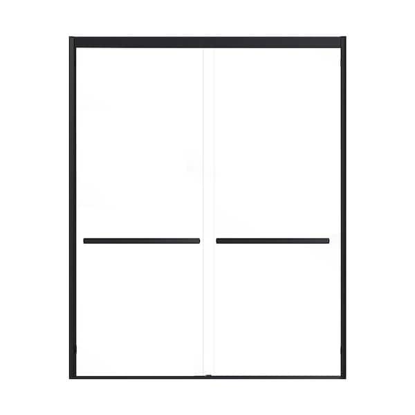 Vanity Art 60 in. W x 76 in. H Framed Bypass Sliding Shower Door in Matte Black with Explosion-Proof Clear Glass