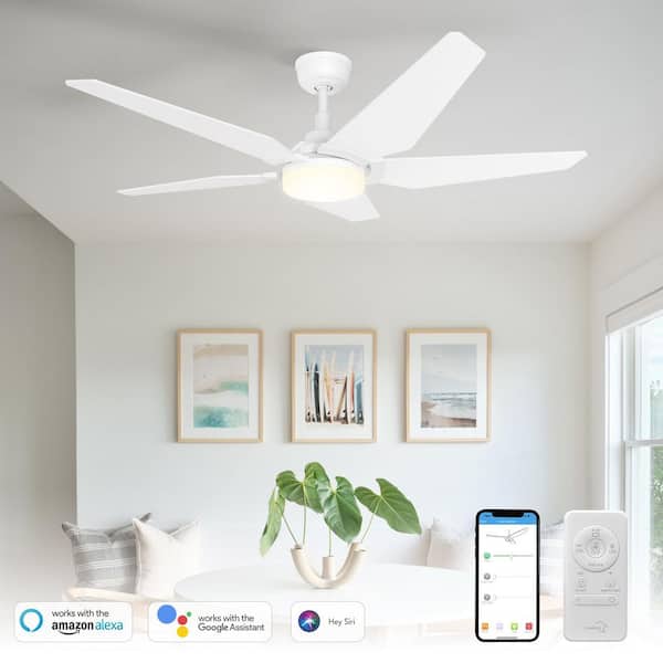 Beaumont 52 in. Dimmable LED Indoor/Outdoor White Smart Ceiling Fan with Light and Remote, Works with Alexa/Google Home