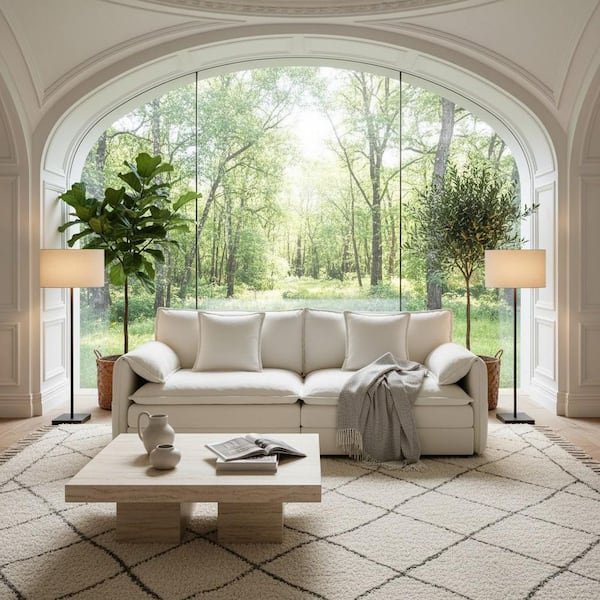 RUKIE 75 in. Wide Pillow Top Arm Chenille Modern Rectangle Sofa with Deep Cushions and Square Arms in. Cream Beige