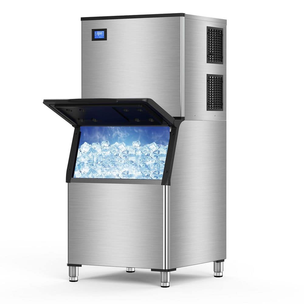 Hooure 30 in. Stainless Steel 1000 lb. /24 H Freestanding Commercial Ice Maker Full Size Ice Cubes with 550lbs Ice Storage