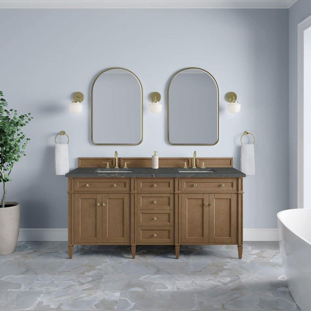 Brittany 72.0 in. Double Bath Vanity in Pecan with Parisien Bleu Wireless Charging Quartz Top price history on PriceWatchPro